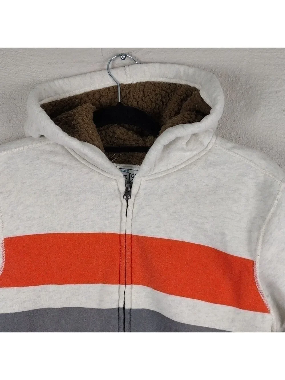 Children's Place Oatmeal Multicolored Striped Hooded Long Sleeve Zip Up Jacket